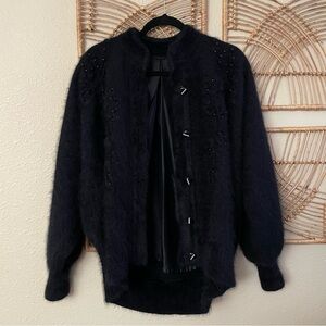 Vintage  Tulip Angora Cardigan‎ Beaded Floral Design Bling Auntiecore Sz S/M B14